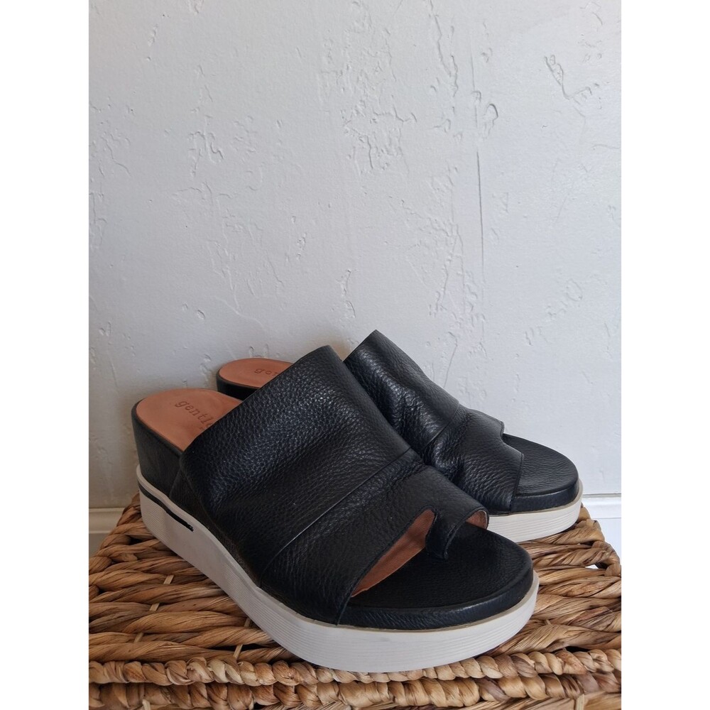 Gentle Souls Gisele 65 Sporty Slide Sandals Black Leather Platform Sz 9
